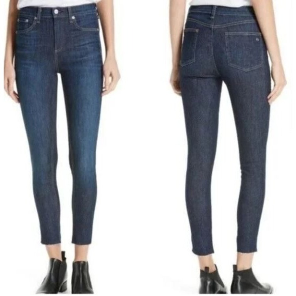 Rag & Bone 10" High Rise Skinny Ankle Raw Hem Jean in Mad River Dark 27